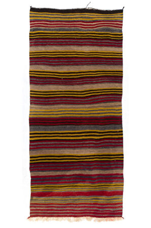 157x340 cm Çizgili El Dokuması 1970'ler Çift Taraflı Düz Dokuma Anadolu Kilimi