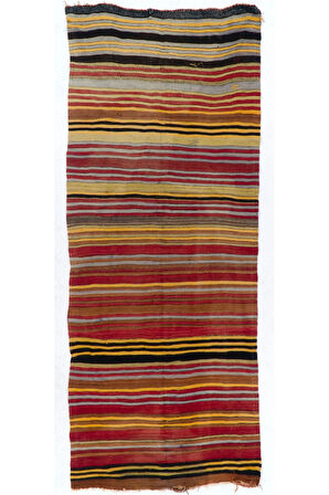 140x340 cm El Yapımı Eski Yolluk Kilim (Düz Dokuma), %100 Yün El Dokuma Halı