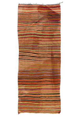 160x390 cm El Dokuma Eski Orta Anadolu Kilimi. Düz Dokuma Kilim. %100 Yün