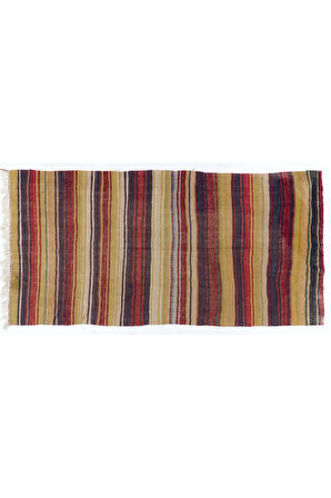158x315 cm Çizgi Desenli El Dokuması Eski Yolluk Kilim, Düz Dokuma Koridor Kilimi