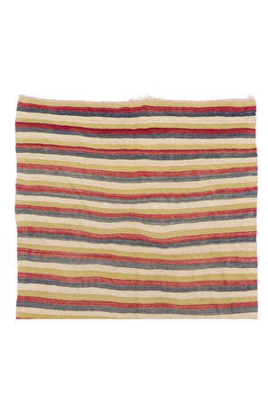 153x255 cm El Dokuması Eski Çizgi Desenli Türk Kilimi, Düz Dokuma Kilim Halı. %100 Yün