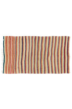 153x255 cm El Dokuması Eski Çizgi Desenli Türk Kilimi, Düz Dokuma Kilim Halı. %100 Yün