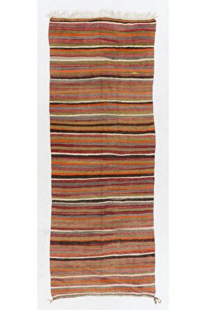 138x347 cm Eski Geleneksel Kilim Yolluk. %100 Doğal Yün Halı