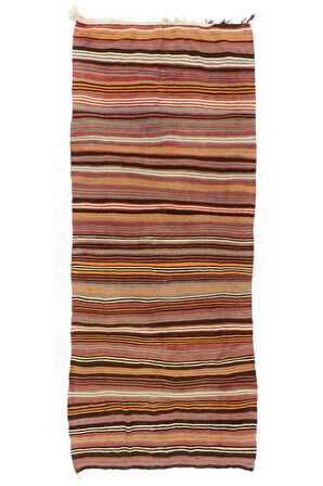 153x357 cm El Dokuması Eski Orta Anadolu Yolluk Kilimi, Düz Dokuma Kilim Halı, %100 Yün