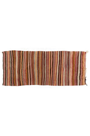 153x357 cm El Dokuması Eski Orta Anadolu Yolluk Kilimi, Düz Dokuma Kilim Halı, %100 Yün
