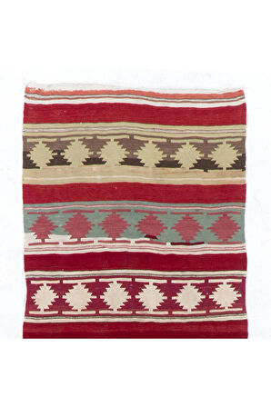 102x328 cm Geometrik Tasarımlı El Dokuma Eski Anadolu Yolluk Kilim Halı (Düz Dokuma)
