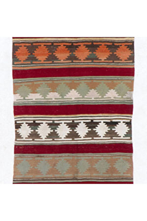 102x328 cm Geometrik Tasarımlı El Dokuma Eski Anadolu Yolluk Kilim Halı (Düz Dokuma)
