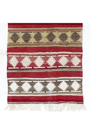 102x328 cm Geometrik Tasarımlı El Dokuma Eski Anadolu Yolluk Kilim Halı (Düz Dokuma)