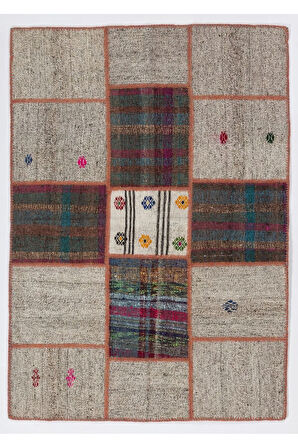 135x190 cm El Yapımı Eski Patchwork Kilim Rug, Diğer Ölçüleri Mevcut