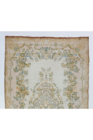 172x296 cm Eski El Yapımı Türk Uşak Halısı. Kır Evi Dekoru için Güneşte Soldurulmuş Halı