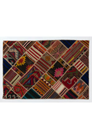123x183 cm Eski El Yapımı Türk Patchwork Kilim, Düz Dokuma Halı, Diğer Opsiyonları Mevcut