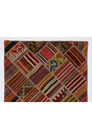 122x180 cm Eski El Yapımı Türk Patchwork Kilim (düz dokuma), Dekoratif Halı