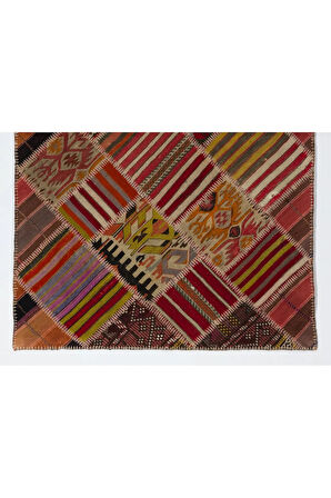 122x180 cm Eski El Yapımı Türk Patchwork Kilim (düz dokuma), Dekoratif Halı