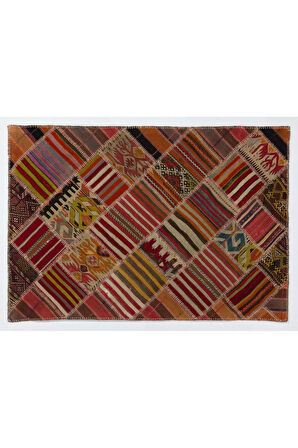 122x180 cm Eski El Yapımı Türk Patchwork Kilim (düz dokuma), Dekoratif Halı