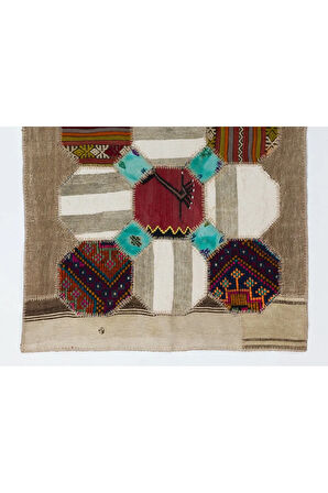 116x180 cm Dekoratif Altıgen Tasarım Patchwork Halı Eski Köy Kilim Halılarından Üretilmiştir
