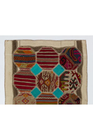 110x170 cm EL YAPIMI Patchwork Halı, Eski Köy Kilim Halılarından Üretilmiştir