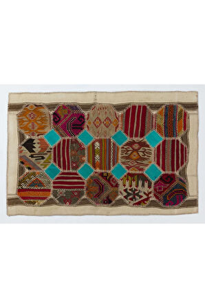 110x170 cm EL YAPIMI Patchwork Halı, Eski Köy Kilim Halılarından Üretilmiştir