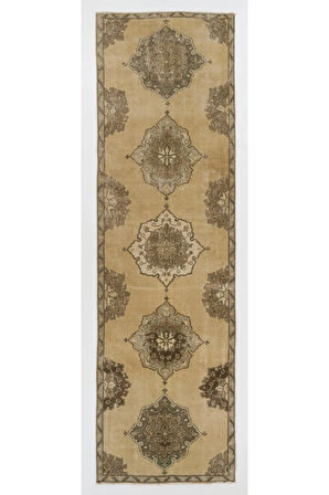 111x350 cm Eski Orta Anadolu Uşak Yolluk Halısı. 20.Yüzyıl Ortası El Dokuma Yün Halı