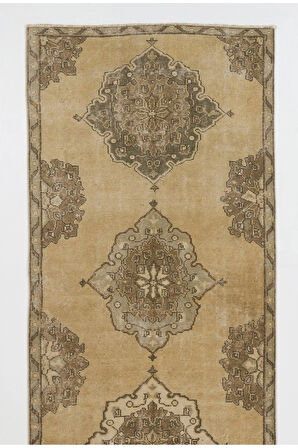 111x350 cm Eski Orta Anadolu Uşak Yolluk Halısı. 20.Yüzyıl Ortası El Dokuma Yün Halı