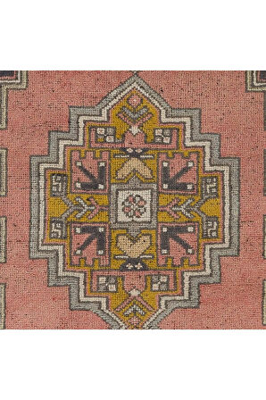 116x215 cm Yumuşak Renklerde Geometrik Tasarımlı Eski El Düğümlü Yün Türk Alan Halısı