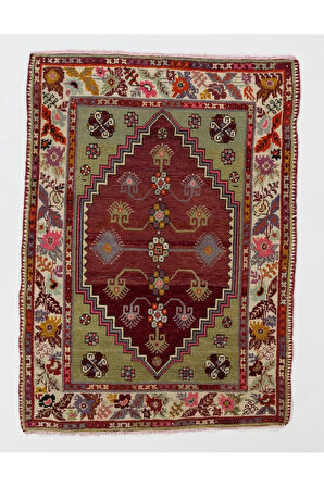 112x155 cm Fantastik Eski Türk Köy Halısı, Eşsiz El Dokuması Küçük Halı