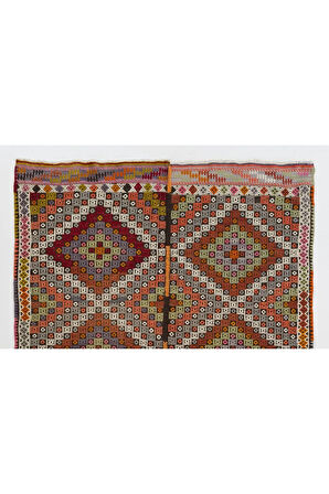 150x190 cm Eski El Dokuması Cicim Kilim, Elmas Desenli İşlemeli Cicim Halı, %100 Yün