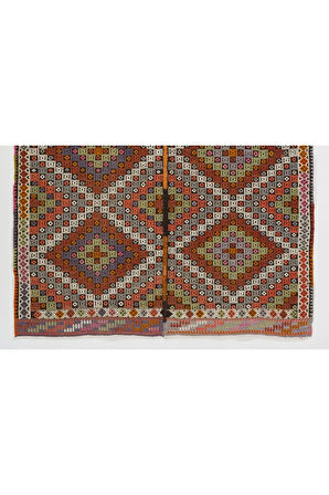 150x190 cm Eski El Dokuması Cicim Kilim, Elmas Desenli İşlemeli Cicim Halı, %100 Yün
