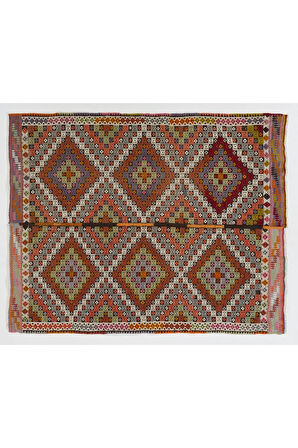 150x190 cm Eski El Dokuması Cicim Kilim, Elmas Desenli İşlemeli Cicim Halı, %100 Yün
