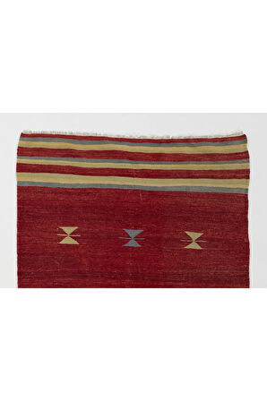 127x167 cm Kırmızı Tonlarda Eski El Dokuması Geleneksel Kilim, %100 Yün