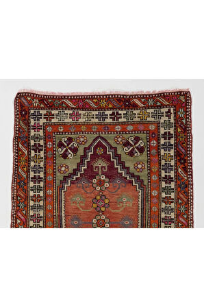 102x148 cm Eski El Yapımı Küçük Halı, Minik Halı, Dekoratif Yünlü Halı