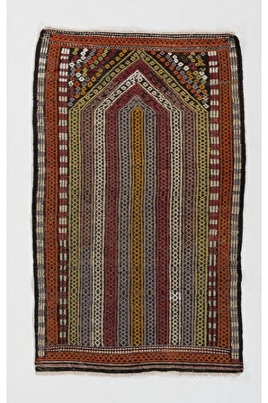 68x110 cm Türünün Tek Örneği Eski Dekoratif El Dokuması Cicim Kilim. %100 Yün