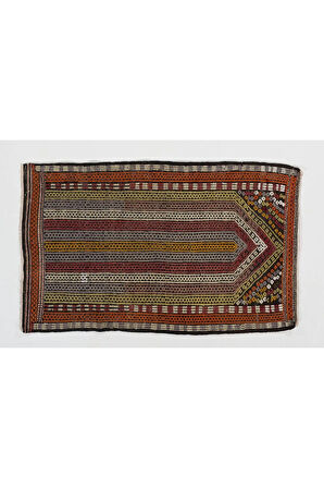 68x110 cm Türünün Tek Örneği Eski Dekoratif El Dokuması Cicim Kilim. %100 Yün