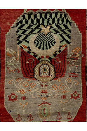 130x175 cm 1959 Tarihli, Osmanlıca Yazılı Yarı Antika Alan Halısı, Eski Halı