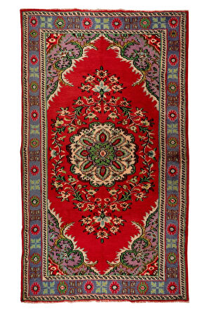 180x293 cm Çiçek Madalyon Desenli, 20. Yüzyıl Ortası El Yapımı Anadolu Halısı