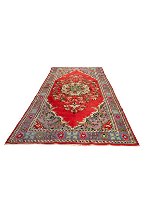 180x293 cm Çiçek Madalyon Desenli, 20. Yüzyıl Ortası El Yapımı Anadolu Halısı