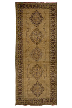 143x350 cm Koridor Dekoru için Otantik El Düğümlü Eski Türk Yolluk Halısı, Antre Hol Halı