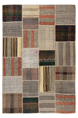 177x255 cm El Yapımı Patchwork Kilim, Dekoratif Düz Dokuma Kilim