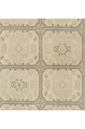 148x224 cm Nötr Renklerle Eşsiz El Düğümlü Türk Uşak Halı, Eski El Yapımı Alan Halısı