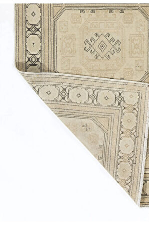 148x224 cm Nötr Renklerle Eşsiz El Düğümlü Türk Uşak Halı, Eski El Yapımı Alan Halısı