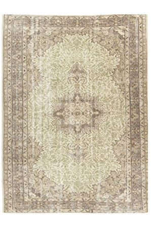 170x233 cm Eski El Yapımı, Madalyon Desenli Oda Ölçüsünde Halı, Güneşte Soldurulmuş Uşak Yün Halı