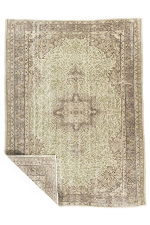 170x233 cm Eski El Yapımı, Madalyon Desenli Oda Ölçüsünde Halı, Güneşte Soldurulmuş Uşak Yün Halı