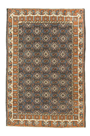 145x215 cm El Yapımı Eski Alan Halısı, Yün ve Pamuktan yapılmış Halı, El düğümlü Halı