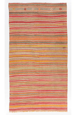 165x290 cm El Dokuma Eski Çizgili Kilim. Düz Dokuma Dekoratif Kilim. %100 Yün