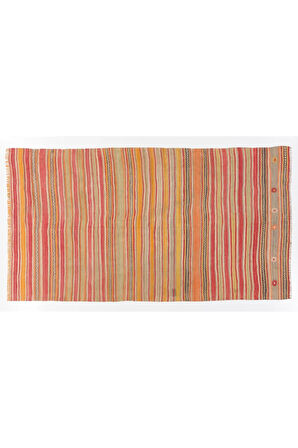 165x290 cm El Dokuma Eski Çizgili Kilim. Düz Dokuma Dekoratif Kilim. %100 Yün