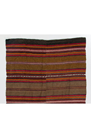 130x320 cm Çizgili Eski Anadolu Kilim Halı. %100 Yün, Düz Dokuma Zemin Kaplaması