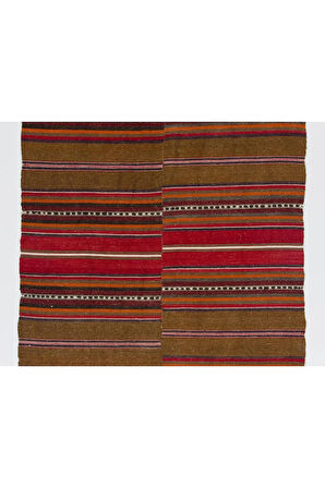 130x320 cm Çizgili Eski Anadolu Kilim Halı. %100 Yün, Düz Dokuma Zemin Kaplaması