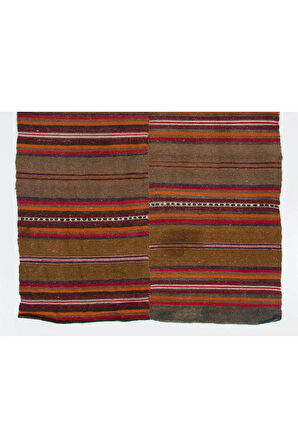 130x320 cm Çizgili Eski Anadolu Kilim Halı. %100 Yün, Düz Dokuma Zemin Kaplaması
