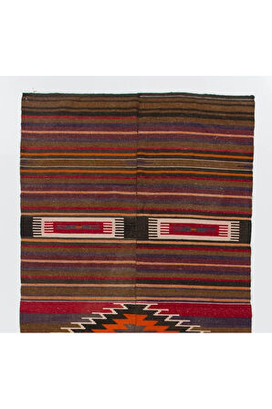 132x273 cm Eski El Dokuması Kilim. Düz Dokuma Halı, %100 Yün