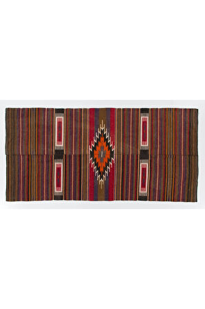 132x273 cm Eski El Dokuması Kilim. Düz Dokuma Halı, %100 Yün