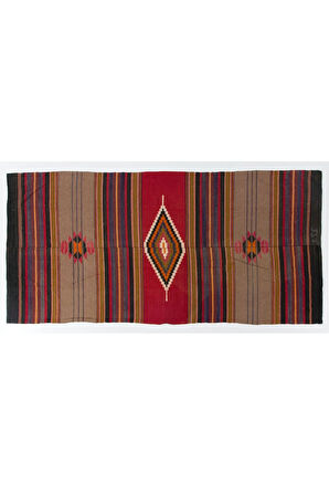 133x283 cm Eski Dekoratif Kilim, Düz Dokuma Yün Halı